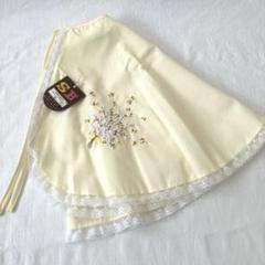 瀬川ファーセン製 レースケープ 襟巻き クリームイエロー 花柄刺繍