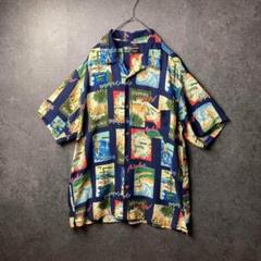 n128 半袖シャツ　柄シャツ　アロハシャツ　総柄　ヴィンテージ感　ゆるだぼ