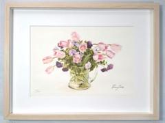 花の版画 橋本不二子 額装品 水彩画 春 インテリア ナチュラル マーガレット 花の版画 橋本不二子 額装品 水彩画 春 インテリア ナチュラル