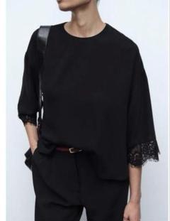 【新品・未使用】ZARA レーススリーブ　シャツ　M