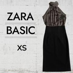 新品タグ付きZARA BASICザラお呼ばれ結婚式ノースリープ黒グレーワンピース