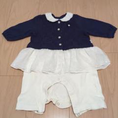 ミキハウス　mikihouse　レースデザインロンパース ネイビー　70