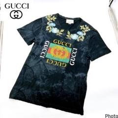 GUCCIグッチ花刺繍フロントロゴプリントヴィンテージピグメントタイダイTシャツ