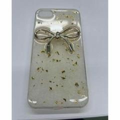 iPhoneSE3 ゴールドリボンに金粉クリアケース