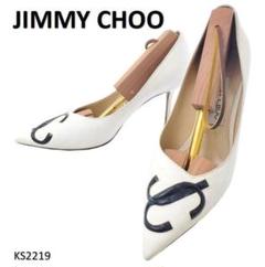ジミーチュウ JC ロゴ ポインテッドトゥ EU38 レザー 本革 ホワイト ジミーチュウ JC ロゴ ポインテッドトゥ EU38 レザー 本革