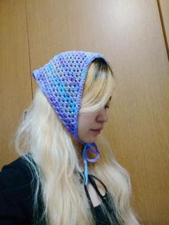 ハンドメイド かぎ針編み バブーシュカ 紫青