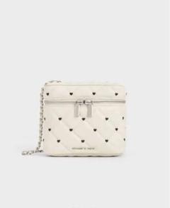 CHARLES & KEITH ハート型ハンドバッグ ロック&キーチェーン ハンドルトラペーズバッグ - ノワール