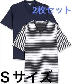 半袖 Tシャツ Vネック 2枚 メンズ 紺 ネイビー ボーダー 無地 Ｓ