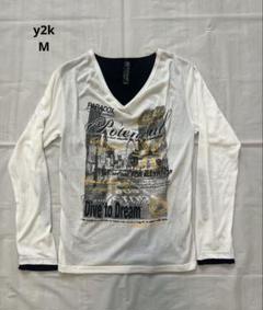 y2k grunge print L/S tee M white