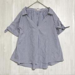 セブンデイズサンデイ　スキッパーストライプブラウス　【美品】　青 白
