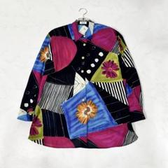 ヴィンテージ レトロ 花柄 総柄 派手 金ボタン ブラウス シャツ