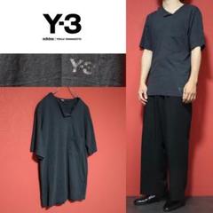 Y-3 ヨウジヤマモト ハーフボタン ロゴプリント デザイン Tシャツ