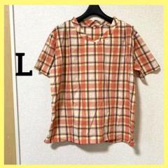 半袖ブラウス 半袖シャツ チェックシャツ トップス 薄手 L