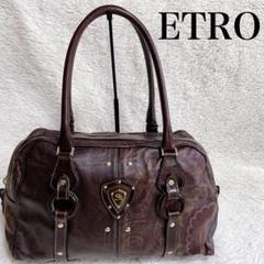 ETRO エトロ ショルダーバッグ ハンドバッグ オールレザー ブラック 黒 希少 美品 ETRO エトロ ロゴ総柄 オールレザー ハンドバッグ