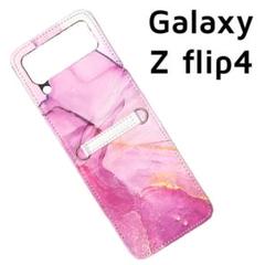 Galaxy Z flip 4 ピンク マーブル ストラップ カバー