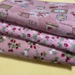 ピンク地 苺いちご柄生地ハギレ各50×100cm お値下げ致しました