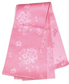【新品級美品】浴衣帯　半幅帯　花柄模様入り　ピンク　約352cm×約17.5cm