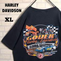 ハーレーダビッドソン★バイク レーシングカー 両面プリント Tシャツ 黒 XL