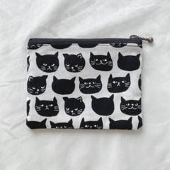ハンドメイド ポケットティッシュケース （ブラック×ねこ）
