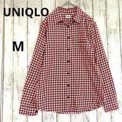 【UNIQLO】ユニクロ　ギンガムチェック柄長袖シャツ　赤M コットン　薄手