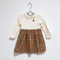 MIKI HOUSE♡襟付きベアワンピース バックジップ ウエスト切り替え 90