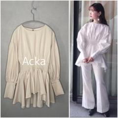 Acka. ギャザーチュールブラウス ブラウン フリーサイズ - メルカリ