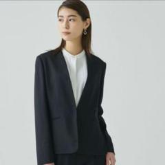 ✨美品✨ PLST プラステ スーツ ノーカラー パンツ ネイビー 紺 Mサイズ プラステ スーツセットアップ ノーカラー ネイビー Mサイズ
