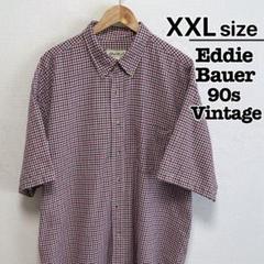 90s　Eddie Bauer　半袖シャツ　XXL　チェック柄　レッド　赤　古着