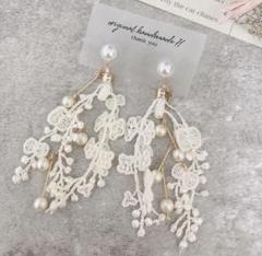 再販♡パール×レースフラワータッセル×パール小枝2wayピアス