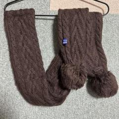ニキ　BURBERRY BLUE LABEL ケーブル編み ニットマフラー BURBERRY BLUE LABELニットマフラー グレー×赤 長さ230cm - メルカリ