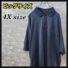ビッグサイズ 4X ポロシャツ 半袖 メンズ ネイビー 紺 胸ポケット US古着