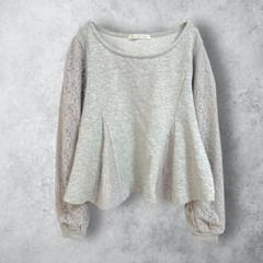 【MAJESTIC LEGON】　袖レース　トレーナー　裾フレア　ショート丈