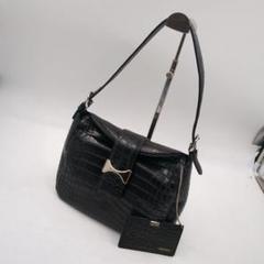 美品　ショルダー　クロコ　センター取り　黒　JRA