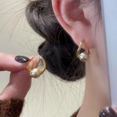 【数量限定】 フォーマル パール キャッチレス フープピアス ゴールド