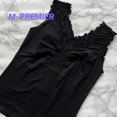 【日本製】M-PREMIER ノースリーブカットソー　胸元シャーリング