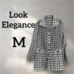 Look Elegance【M】チェック柄 刺繍入り 長袖シャツ