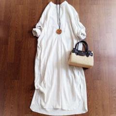 極美品✨リエス Liesse コットンストライプ柄シャツワンピース グレー×白
