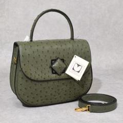 定価38万円 イタリア製 MARCUS オーストリッチ ハンドバッグ グリーン