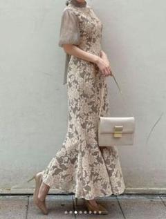 ラグナムーン LADYジャガードレースフレアーワンピース M 結婚式 定2.75 ラグナムーン LADYジャガードレースフレアーワンピース M 結婚式