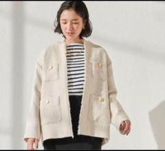 ★極美品★グリーンレーベルリラクシングノーカラーツイードジャケット金釦 size SHORTあり］ツイード ポケット ノーカラー ジャケット