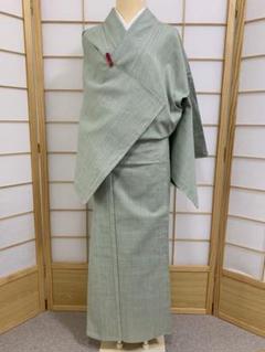 本場結城紬 単衣仕立て オリーブグリーン 身丈裄丈長め 使用感無し 逸品美品