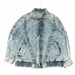 デニムジャケット Gジャン ケミカルウォッシュ 丸襟 厚手 ユーロ古着y21①