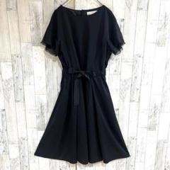美品　自由区 フリル袖　ウエストリボン フレア ロングワンピース　M サイズ38