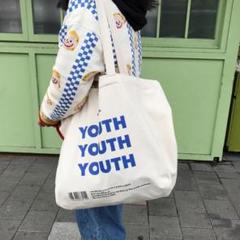 ▲youth ロゴ トートバッグ ビッグサイズ キャンバス 大容量 きなり 白