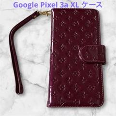 Google Pixel 3a XL花柄 ケース手帳型 花柄型押しパープル