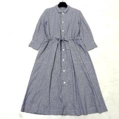 極美品✨45R　シャツワンピース　ロング　ギンガムチェック　ロゴ刺繍　リボン　2
