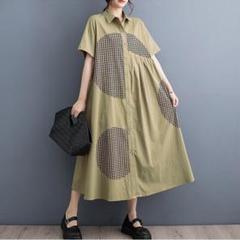 【大きいサイズ】 レディース ロング　ワンピース　春夏 秋 新品 半袖　シャツ