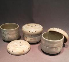 京焼 陶楽 蓋付茶碗 3客 三島手 象嵌