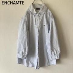 丸襟ブラウス　シャツ　七分袖　チェック柄　ワンポイント刺繍　ナチュラル　レトロ