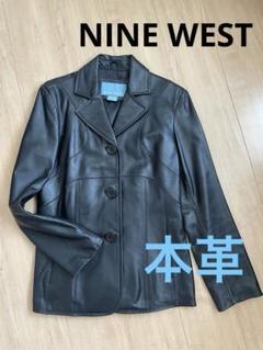 NINE WEST ブラックレザー シングルブレストジャケット　サイズＬ